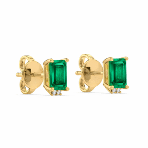 Brazilian Origin 1.01 Carat TW Emerald and Canadian Diamond Stud Earrings in Yellow Gold