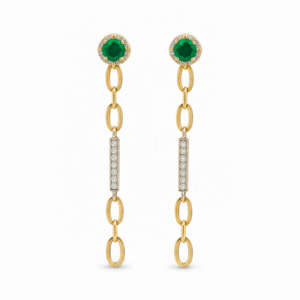 Emerald and Canadian Diamond With Detachable Halo Jackets Stud Earrings in Yellow and White Gold