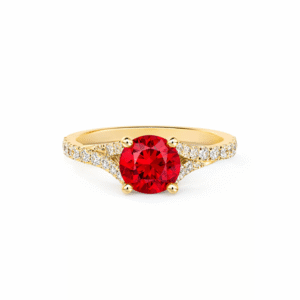 Thailand Origin Ruby and De Beers Forevermark Diamond Split Ring in 14K Yellow Gold