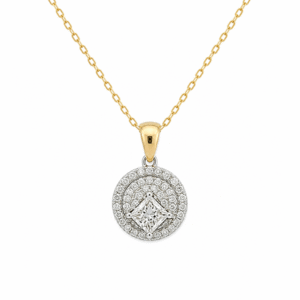 Princess Cut Canadian Diamond Pendant in Yellow and White Gold