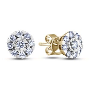 Canadian Diamond Halo Round Brilliant Stud Earrings in Yellow Gold 0.56 Carat TW