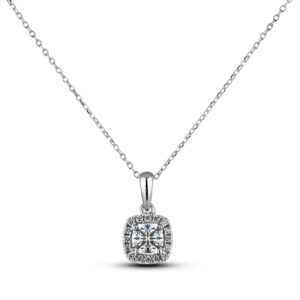 Black Label De Beers Forevermark Diamond Ideal Cushion Cut Halo Pendant in 18K White Gold