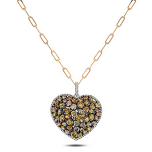Fancy Desert Diamond Heart Shaped Mosaic Pendant in 18K Gold