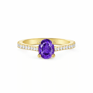 Tanzania Origin Purple Sapphire 0.70 Carat and Canadian Diamond Ring in Yellow Gold