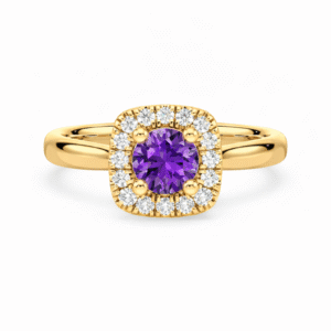 Amethyst 0.82 Carat and Canadian Diamond Halo Ring in Yellow Gold