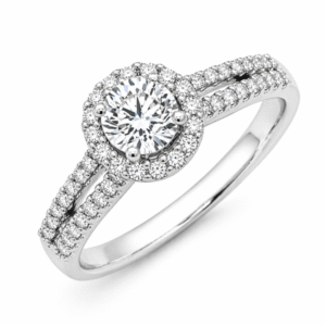 Canadian Diamond Halo Engagement Ring with Pave Shank in 18K White Gold