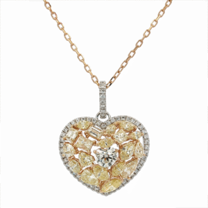 De Beers Forevermark Diamond Mosaic Heart Shape Pendant Accented with Fancy Yellow Diamonds in 18K Gold
