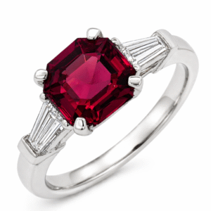 Madagascar Origin Rhodolite Garnet and Diamond Trilogy Ring in 18K White Gold