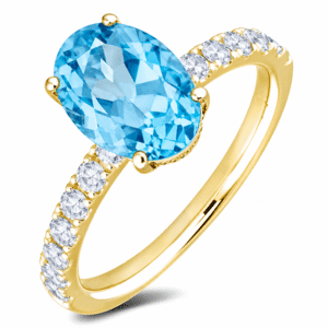 Blue Topaz and Canadian Diamond Ring With Hidden Details In Yellow Gold