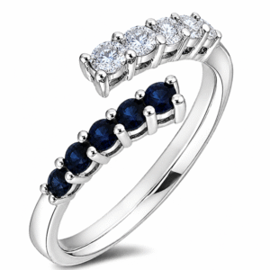 Canadian Diamond and Blue Sapphire Bypass Ring In White Gold