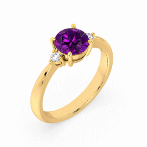Amethyst and Canadian Diamond Three Stone Ring in Yellow Gold