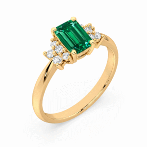 Emerald 1.11 Carat and Canadian Diamond Floral Cluster Ring in Yellow Gold