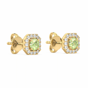 Canadian Diamond and Green Sapphire 0.46 Carat TW Halo Stud Earrings in Yellow Gold