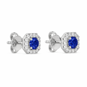 Canadian Diamond and Blue Sapphire 0.46 Carat TW Halo Stud Earrings in White Gold