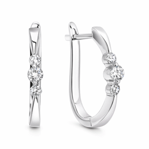 Canadian Diamond 3 Stone Hoop Earrings in White Gold