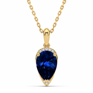 Pear Shaped 2.12 Carat Blue Sapphire and Canadian Diamond Pendant in Yellow Gold