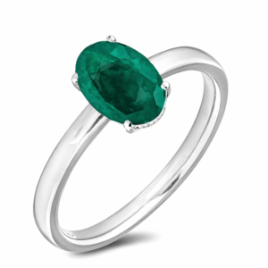 Oval 0.68 Carat Emerald and Canadian Diamond Hidden Halo Ring in White Gold
