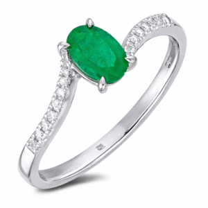 Oval 0.46 Carat Emerald and Canadian Diamond Ring in White Gold