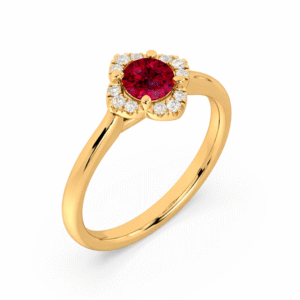 Ruby and Canadian Diamond Flora Halo Ring in Yellow Gold
