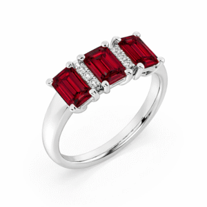 Emerald Cut Ruby and Canadian Diamond Ring in White Gold