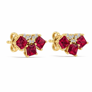 Ruby and Canadian Diamond Art Deco Stud Earrings in Yellow Gold