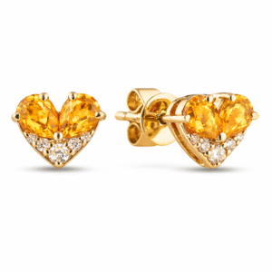 Canadian Diamond and Citrine Heart Shaped Stud Earrings in Yellow Gold
