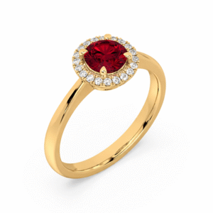 Ruby 1.27 Carat and Canadian Diamond Halo Ring in Yellow Gold