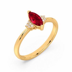 Marquise Shaped Ruby and Canadian Diamond Accent Ring in Yellow Gold