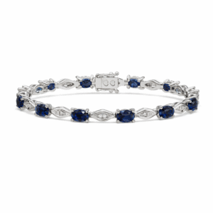 Blue Sapphire 6.40 Carat TW and Canadian Diamond Bracelet In White Gold