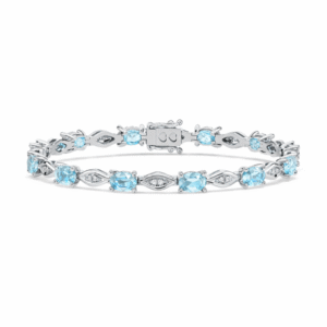 Aquamarine 4.89 Carat TW and Canadian Diamond Bracelet In White Gold