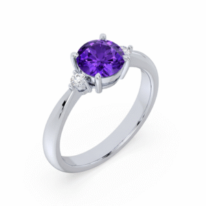 Amethyst and Canadian Diamond Three Stone Ring in White Gold