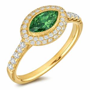 Madagascar Origin Green Sapphire and Canadian Diamond Halo Ring in Yellow Gold