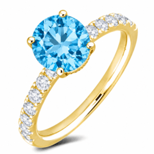 Blue Topaz and Canadian Diamond Ring With Hidden Details In Yellow Gold