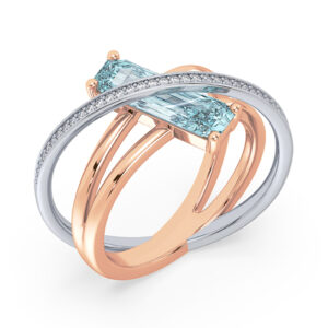 Aquamarine & Diamond Crossover Ring in 14K Rose and White Gold