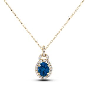 Oval Shaped Sapphire and Canadian Diamond Halo Pendant in Yellow