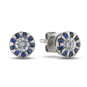 Sapphire & Canadian Diamond Halo Stud Earrings in White Gold