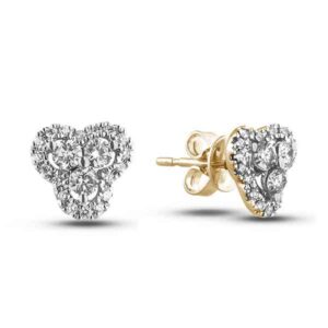 Flower Clover Canadian Diamond Halo Stud Earrings In Yellow Gold