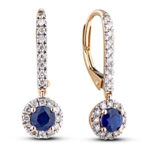 Blue Sapphire and Canadian Diamond Dangle Hoop Earrings in Yellow Gold