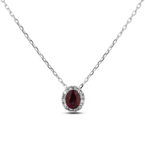 Oval Cut 1.21 Carat Garnet And Diamond Halo Pendant In 18K White Gold