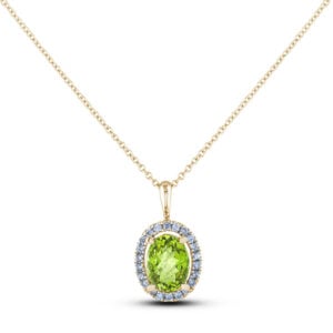Peridot 2.20 Carat and Diamond Halo Pendant in Yellow Gold