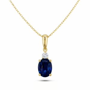 Oval Shaped Blue Sapphire 1.10 Carat & Canadian Diamond Pendant In Yellow Gold