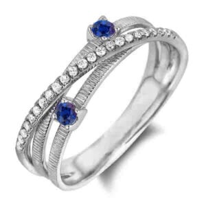 Canadian Diamond and Blue Sapphire Crossover Ring in White Gold