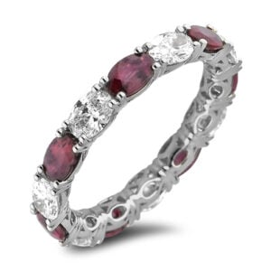 Eternity Anniversary Ring Set With Ruby and Diamonds In 18K White Gold