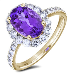 Oval Amethyst and Canadian Diamond Halo Ring in Yellow Gold