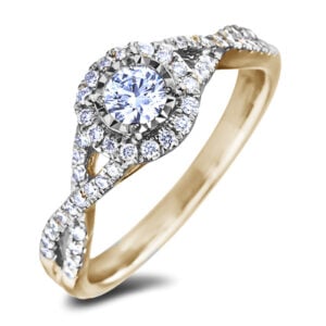 Canadian Diamond Miracle Setting Halo Engagement Ring in Yellow Gold