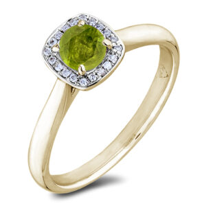 Green Sapphire and Canadian Diamond Halo Ring In Yellow Gold