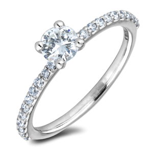 Canadian Diamond Engagement Ring with Side Diamonds in 14K White Gold 0.64 Carat TW