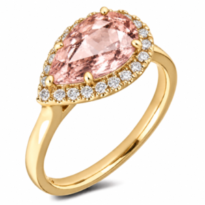 Morganite and Canadian Diamond East West Halo Ring in Yellow Gold