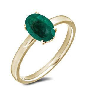 Oval 0.67 Carat Emerald and Canadian Diamond Hidden Halo Ring in Yellow Gold