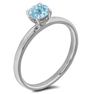 Aquamarine 0.62 Carat and Canadian Diamond Hidden Halo Ring in White Gold
